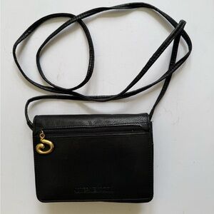 Jones New York mini Black Leather Crossbody with Gold Charm